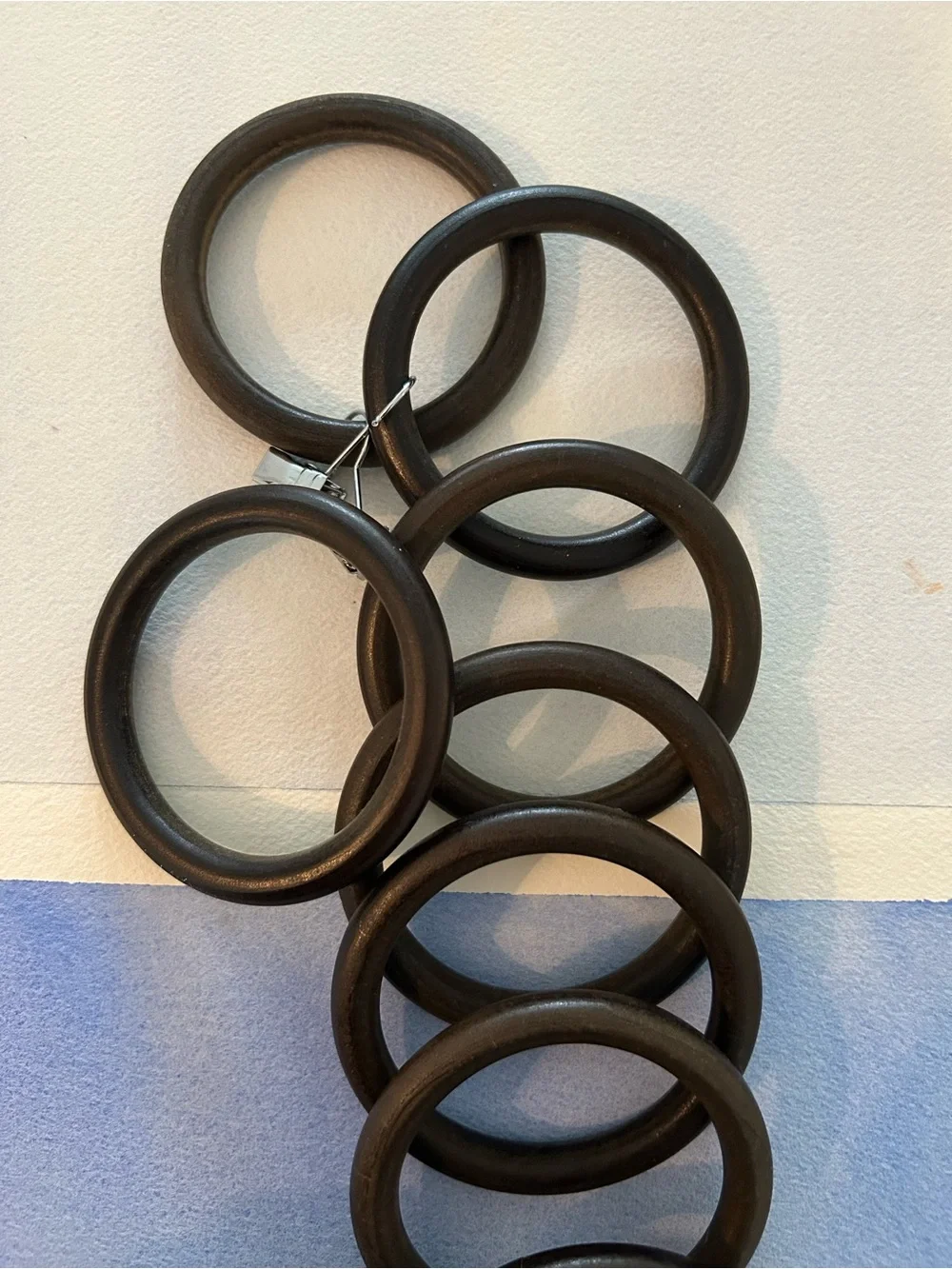 Pottery Barn Dark Brown Wooden Curtain Rings  - Set of 9